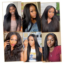 Domiso Wear and Go Glueless Wigs Human Hair Pre Plucked Pre Cut Kinky Straight 6x4.6 HD Lace Front Wigs Human Hair for Women Beginners Wig Natural Hairline Natural Black Color 200% Density 20 Inch