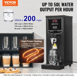 VEVOR Hot Water Dispenser, Commercial Water Boiler 1500W with 316 Stainless Steel Heating Tube, 50L/H Step-by-step Fast Heating Electric Water Warmer for Coffee Tea Restaurant Office,10L