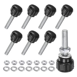M METERXITY 8-Set Knurled Clamping Knobs, M5x20mm Male Thread Knurled Thumbscrew W Nuts & Washers Carbon Steel Screw on Knobs Grips for Machinery/Electronic/Furniture [14mm Dia,Black]