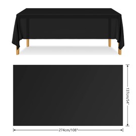 ELECLAND Black Plastic Table Cover 137 x 274 cm Black Plastic Tablecloth Rectangle Black Table Cover for Indoor or Outdoor Baby Shower, Wedding, Birthday Party Decorations