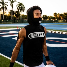 Battle Sports Sleeveless Light Action Face Mask Workout Hoodie - Raglan Cut Sleeveless Hoodie for Adults & Youth (US, Alpha, Large, Regular, Regular, Adult, Black/Black)