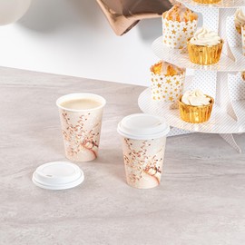 Restaurantware-Restpresso 12 Ounce New Year’s Eve Party Cups, 400 Hot Cups With Plastic Lids - Rolled Rim, Single Wall, Disposable Paper Coffee Cups, Sustainable, Serve Hot And Cold Drinks