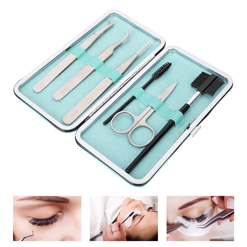 6pcs / Set Professional Eyelashes Extension Tool Kit Tweezers Scissors