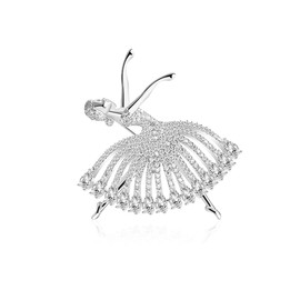 Dancing Girl Brooch Pin Corsage, Sweater Dress Shawl Cute Jewelry Accessory Decor for Birthday Party Christmas Gift (Silver)
