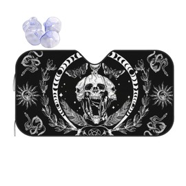 Skull Aesthetic Skeleton Trippy Goth Moth Snake Moon Stars Windshield Sun Shade, Car Front Window Shades Cute Sunshade Cover Sun Visor Shield Block Automotive Interior Protector Blocks Uv Rays