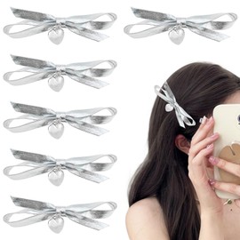 6 PACK Silver Leather Heart Pendant Hair Clips Kawaii Sweet Metal Hair Accessories Alligator Clips