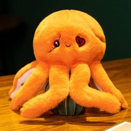 Octopus Plush Stuffed Toy, Realistic Octopus Plush, Cuddly Toy, Octopus Creative Plush Toy, Octopus Plush Toy, Reversible Octopus Cuddly Toy, Birthday Decorations (24 cm, Orange)