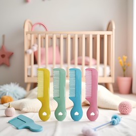 4Pcs Colorful Round Tip Bristles Baby Cute Comb Baby Grooming For Sensitive Scalp Skin, for Nursery Newborn Infant Girl Boy Comb