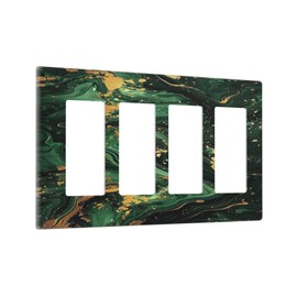 Green/Gold Modern Abstract Luxury Marble 4 Gang Wall Plates Outlet Covers Quad Rocker Light Switch Cover Plate Decorative Switch Plates GFCI Electrical Faceplate for Bathroom Bedroom 4.5 X 8 IN