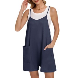 nunflue Rompers for Women Summer Casual Waffle Knit Loose Sleeveless Romper Spaghetti Strap Jumpsuit with Pockets 2024