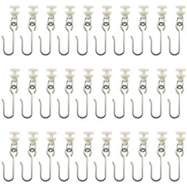 JianLing 30 Pieces Stainless Steel Hooks and 30 Pieces Curtain Track Glider Rail Curtain Hook Rollers for Tracks and Rails