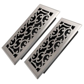 Howeall 4x10 Inches 2 Pack Heavy Duty Walkable Floor Register - Easy Adjust Air Supply Lever Decorative Floor Vent Covers - Savannah Design Vent Covers for Home - Satin Nickel
