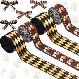Cheerupp 4 Rolls Beer Mug Theme Ribbons, 20 Yards Craft Ribbons for Wreath Hair Bow Wrapping Gifts Packing, Black Golden Grosgrain Ribbons Gender Reveal Birthday Wedding Party Home Accessory Decor