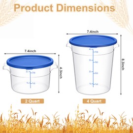 Wenqik 4 Pcs Food Storage Container with Lids Set Proof Dough Round Clear Commercial Containers with Scales and Handles for Bread Dough Rise Home Restaurant Food Storage 2 Qt 4 Qt (Blue)