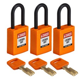 Brady SafeKey Lockout Padlock - Nylon - Orange - 1.5" Plastic Shackle Vertical Clearance - Keyed Alike (Pack of 3)