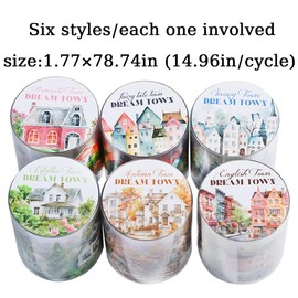 City Landscape PET Tape Washi Tape Vintage City Building Washi Sticker Aesthetic Sticker Journal Accessories Home Construction Washi Tape Scrapbook Stickers Town House Building Washi Tape Sticker