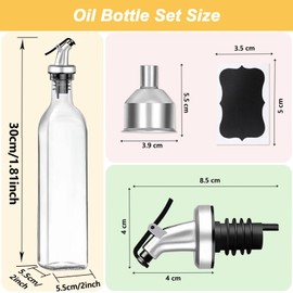 WEILAIDI Oil Dispenser for Kitchen, Olive Oil Dispenser Bottle, 2 Pack Oil and Vinegar Dispenser Set with Glass Oil Container Cruet-Oil Pourer Spout, Funnel and Labels（17oz/500ml）