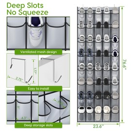 Unjumbly Over the Door Shoe Organizer with 40 Large Breathable Mesh Pockets, Space Saving Shoe Holder, Hanging Shoe Rack for Entryway Bedroom Closet Storage (Grey, 40 Pockets)