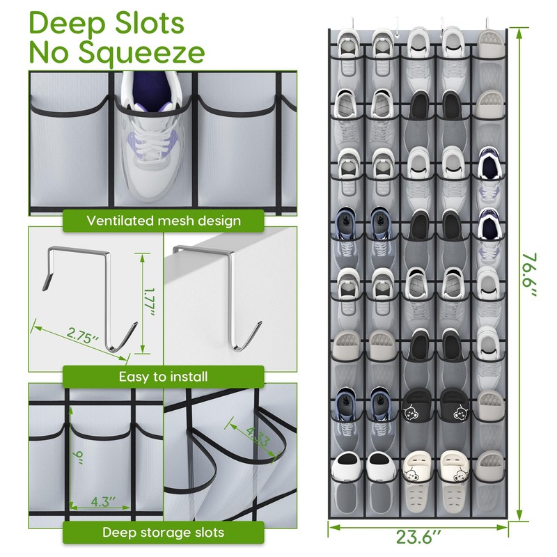 Unjumbly Over the Door Shoe Organizer with 40 Large Breathable