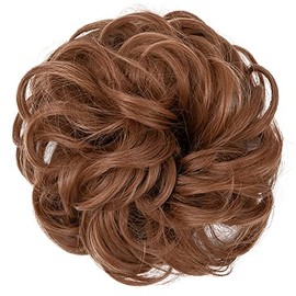 JJstar Haarteil Mit Gummiband, Groß Dutt Haarteil Gelockt Haargummi Mit Haaren Hochsteckfrisuren Haarverlängerung Messy Bun Haarteile für Damen Mädchen Pferdeschwanz (Helles Kastanienbraun)