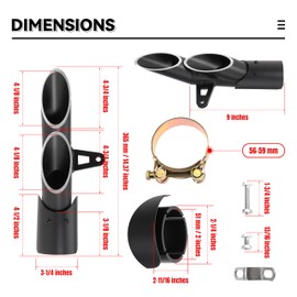 unrulysoul 38mm-51mm Slip on Exhaust Tips, 1.5-2" Motorcycle Muffler Tip Pipe with Dual Outlet for Kawasaki Ninja 400 Z650 ZX6R10R, for Honda CBR 500 300R, for Yamaha FZ1 250 300