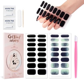 JERCLITY 2 Sheets 32pcs Semi Cured Gel Nail Strips, Gel Nail Wraps Needed LED Lamp to Cured, Ease to Use and Removal, Come with 2 Prep Pads,1 Nail File,1 Wooden Cuticle Stick(Night+Starry Sky)