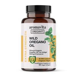Aromavita Vegan Wild Oil of Oregano Capsules Organic, 86-90% Carvacrol - Immune and Digestive Support, Natural Antioxidant, Vegan, Non GMO, 60 Capsules (60 sofgels/1 Package)