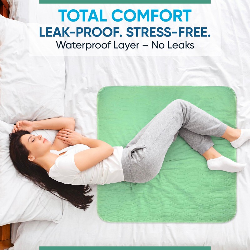 2 x Washable Incontinence Bed Pads Green 85x90cm, Single Bed,