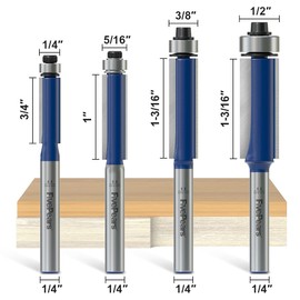 FivePears 4Pcs Flush Trim Router Bits Set 1/4 Inch Shank, Bottom Bearing Flush Cut Trim Router Bit for Woodworking, 1/4", 5/16", 3/8", 1/2" Diameter