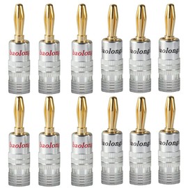 baolongking Banana Plugs, Gold Plated 4mm Speaker Connectors for Speaker Wire, Sockets, Amplifier, Dual-Screw Type in Red & Black (6 Pairs/12 PCS)
