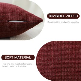 JOTOM Set of 2 Linen Cushion Covers, Decorative, Soft, Plain Throw Cushion Cover, Modern Cushion Covers, Sofa Cushion, Decorative Cushion Cover for Living Room, Bedroom, Decoration (40 x 40 cm, Wine