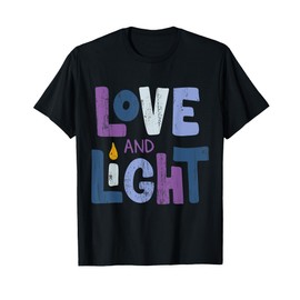 Dimmerch Love And Light Hanukkah T-Shirt for Girls, Black, Small