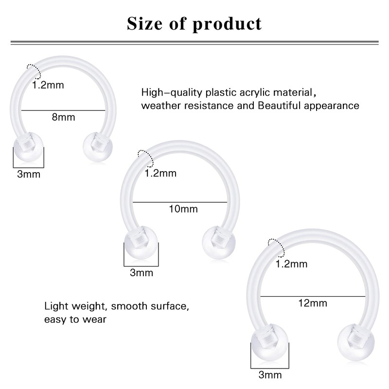 LAURITAMI Piercing Plastic Lip Piercing Stud Labret Ring Retainer Set