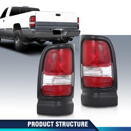 PIT66 Tail Lights Assembly Compatible with Dodge Ram 1500 2500 3500 Truck 1994-2002 Rear Lights Brake Lamps Drive & Passenger Side, Left&Right, 94-02 Left&Right（Red Lens） Luz Trasera