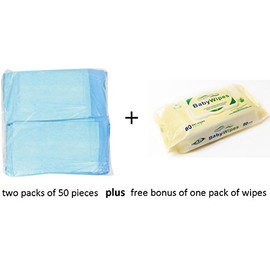 Disposable Baby Changing Pads Chux by Healthline, Multi Use Waterproof Pads for Babies & Adults, Baby Changing Table & Bed Protector, Disposable Underpads 23X36, 100/Pack + Free Baby Wipes