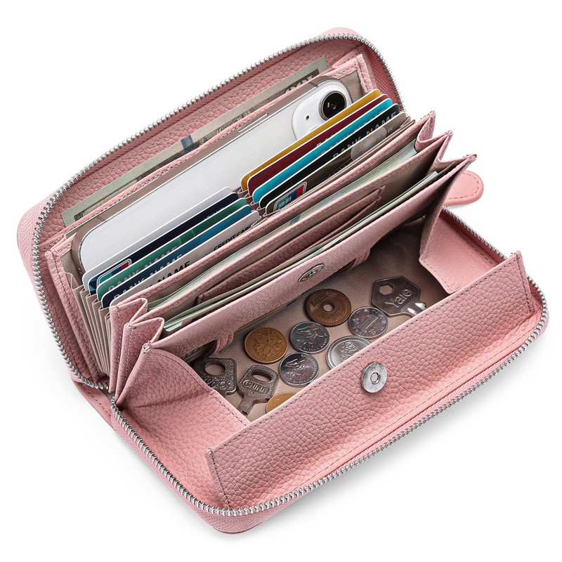 Yocipa Genuine Leather Wallet, Women's, Round Zipper, Long Wallet, Large