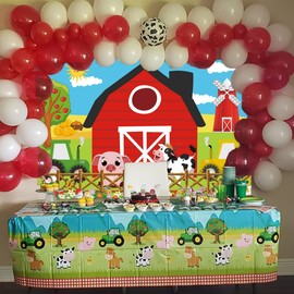 INRUI Farm Barn Door Photography Background Cartoon Farm Animals Birthday Party Banner Backdrop (7x5FT)