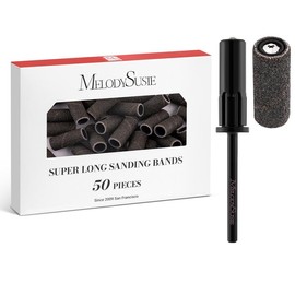 MelodySusie 50 Pcs Super Long Sanding Bands with 6.65mm Crystal Mandrel Bit, Nail File for Acrylic Gel Manicures and Pedicure Nail Care Nail Art - Color: 120 Grit - Black