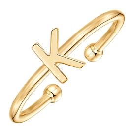 PAVOI 14K Yellow Gold Plated Initial Adjustable Ring | Womens Initial Ring | Fasion Ring Women | K Initial Ring