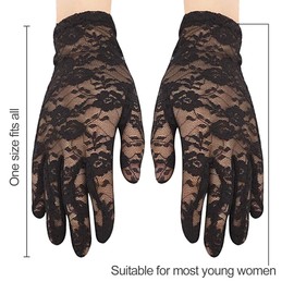 [Getrays] Short Length Elegant Lace Gloves for Women, Beige Flower Lace Gloves Retro Opera Gloves 1930s Women Gloves for Women and Girls Night Wedding Tea Party Ball Cosplay, Black