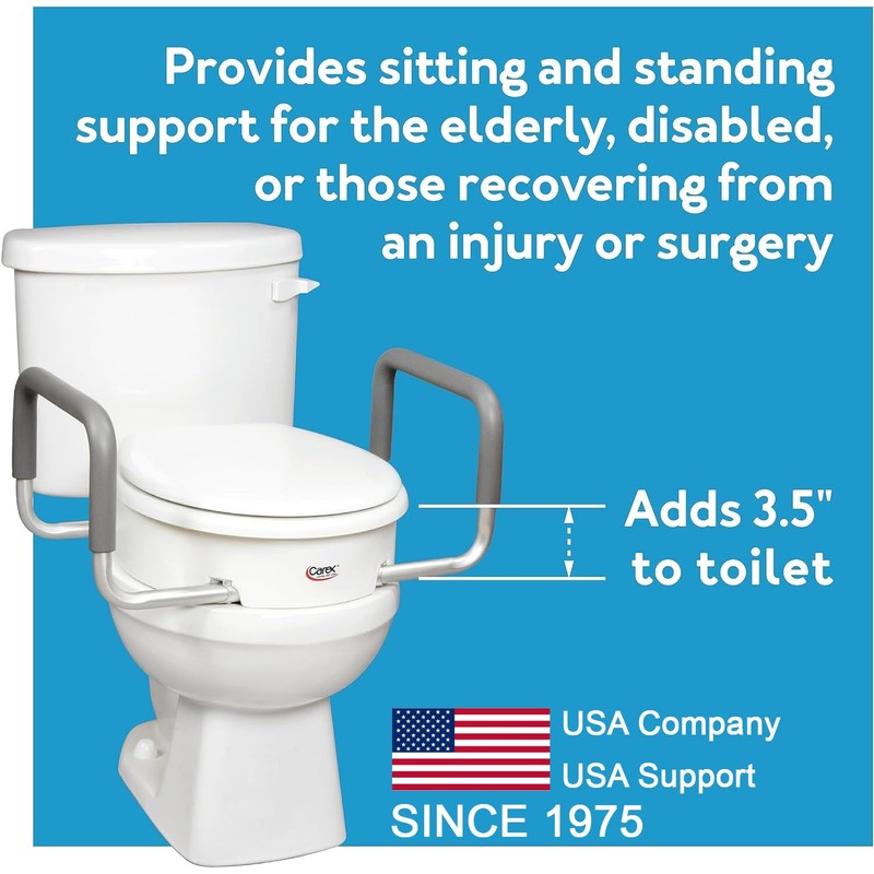 Carex 3.5 Inch Raised Toilet Seat with Arms, Elongated Toilet
