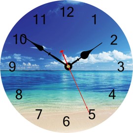 TAHEAT 20 cm Blue Sky Sea Wall Clock, No Ticking Noise, Quiet Wooden Beach Clocks, Modern Decorative Wall Clocks for Bedroom, Bathroom, Kitchen