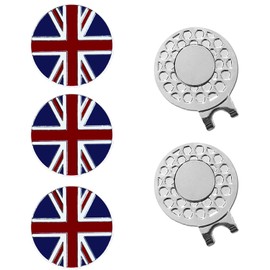 AXKAL Golf Ball Marker Hat Clip Tool for Men Women 5 Pack Set, Golf Ball Markers Assorted Patterns Mark Golf Divot Tool Accessories Bright Color (2 Hat Clips+3 UK Marker)