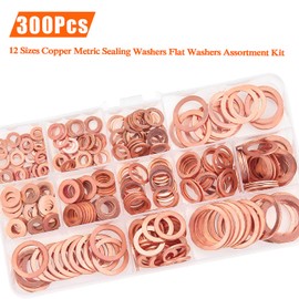 Copper Washer Assortment Set, HELIFOUNER 300 Pieces 12 Sizes Copper Metric Sealing Washers Kit