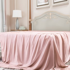 PROMEED 23 Momme Mulberry Silk Flat Sheet Full Size, 6A+ Silk Top Sheet 1pc, 1400TC, Soft Cooling Sheets for Hot Sleepers (Pink, Full)