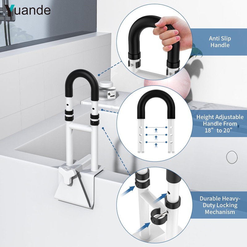 Bathtub Grab Bar, YuanDe 20 x 6 Inch Adjustable Bathtub