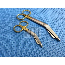 Set of 2 Premium O.R Grade Gold Handle SUPERCUT Lister Bandage Scissors 3.5" + 5.5" with ONE Serrated Blade (HTI BRAND)