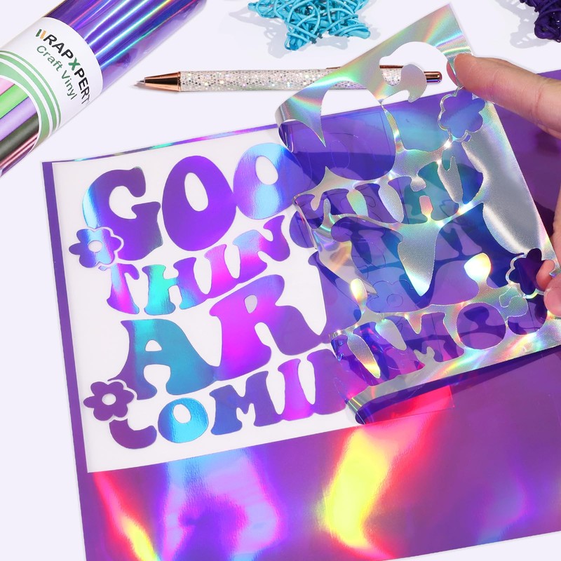 WRAPXPERT Holographic Vinyl Roll Light Purple, Holographic Permanent Vinyl Glossy
