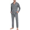 Wikoan Men's Long Pyjamas, Men's Winter Pyjamas with Button Placket