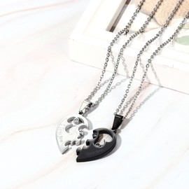 JewelryWe 2PCS Matching Set Love Heart Necklace for Couples His and Her Stainless Steel I Love You Heart Puzzle Pendant Couple Friendship Necklace